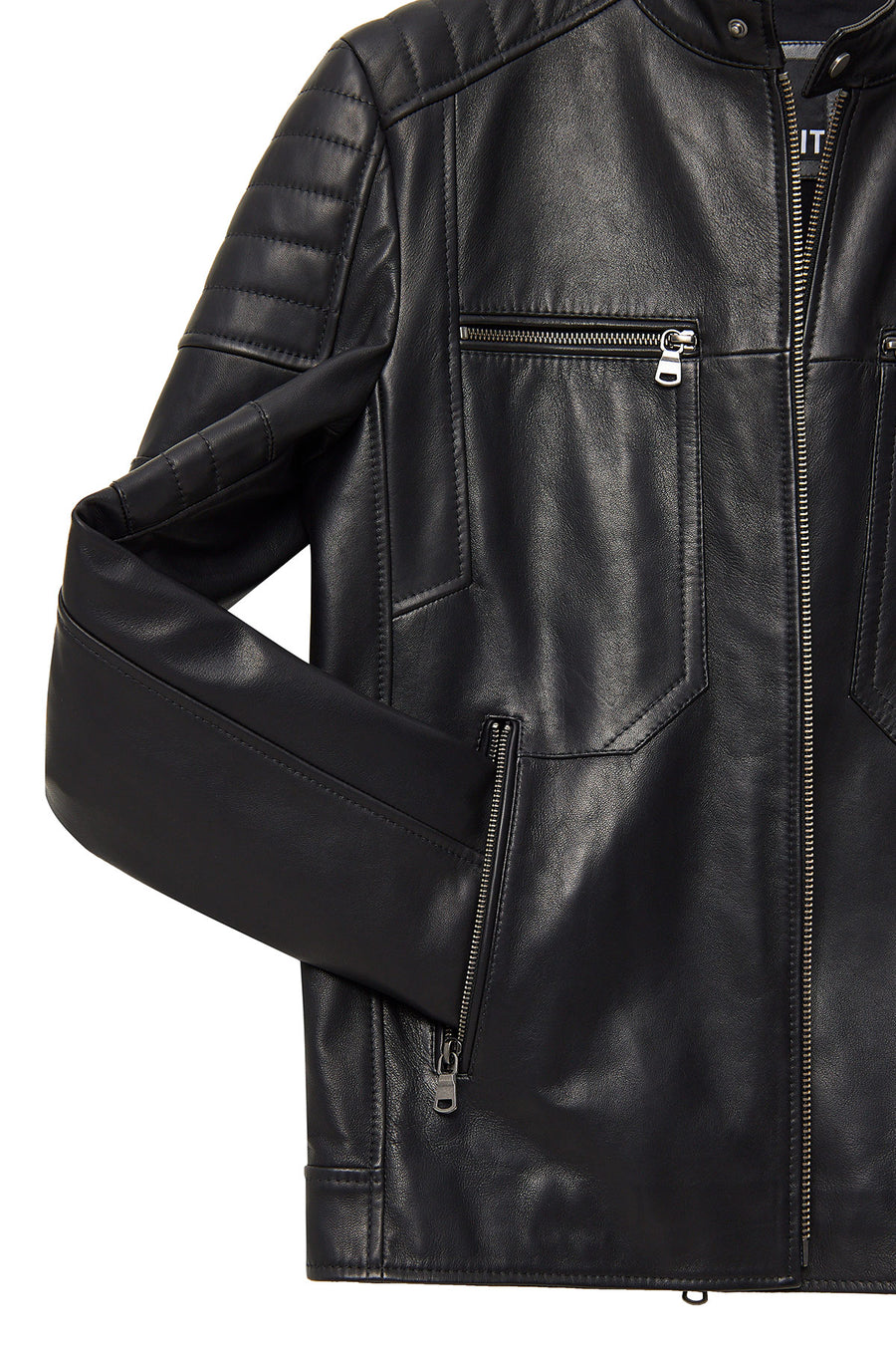 Morant Men's Black Mandarin Collar Leather Jacket
