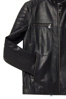 Morant Men's Black Mandarin Collar Leather Jacket | Derimod