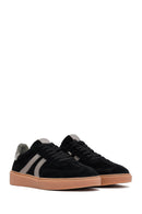Woman Black Lace-Up Suede Leather Sneakers | Derimod