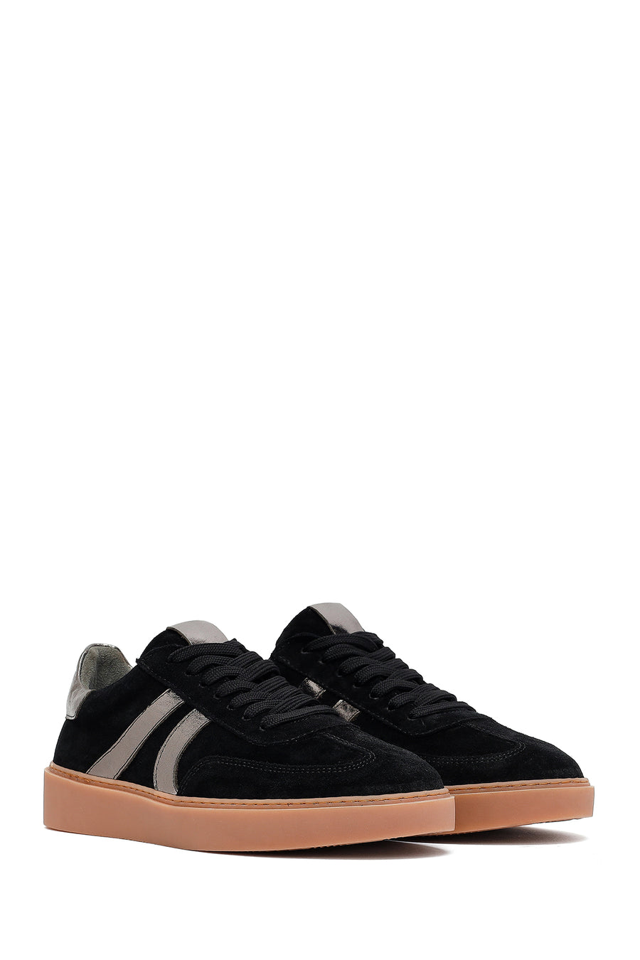 Woman Black Lace-Up Suede Leather Sneakers
