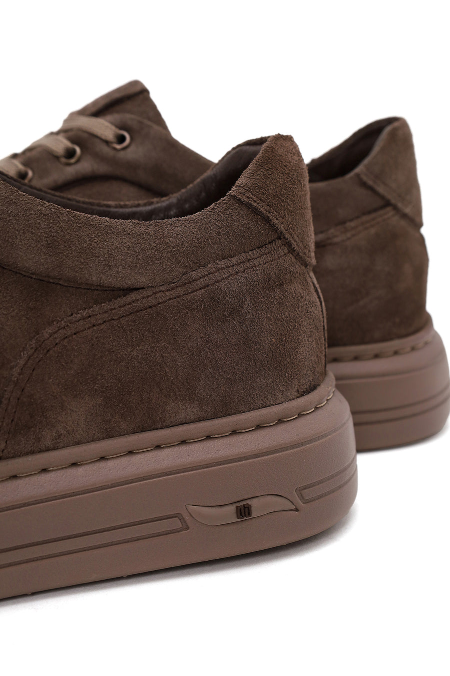 Erkek Vizon Bağcıklı Kalın Tabanlı Süet Deri Sneaker
