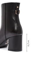 Women's Black Zippered Thick Heeled Leather Boots | Derimod