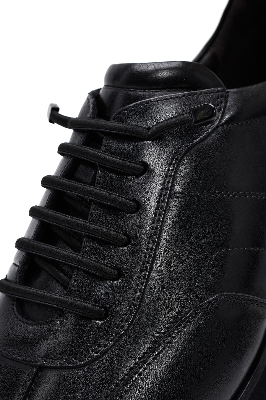 Erkek Siyah Bağcıklı Deri Casual Sneaker