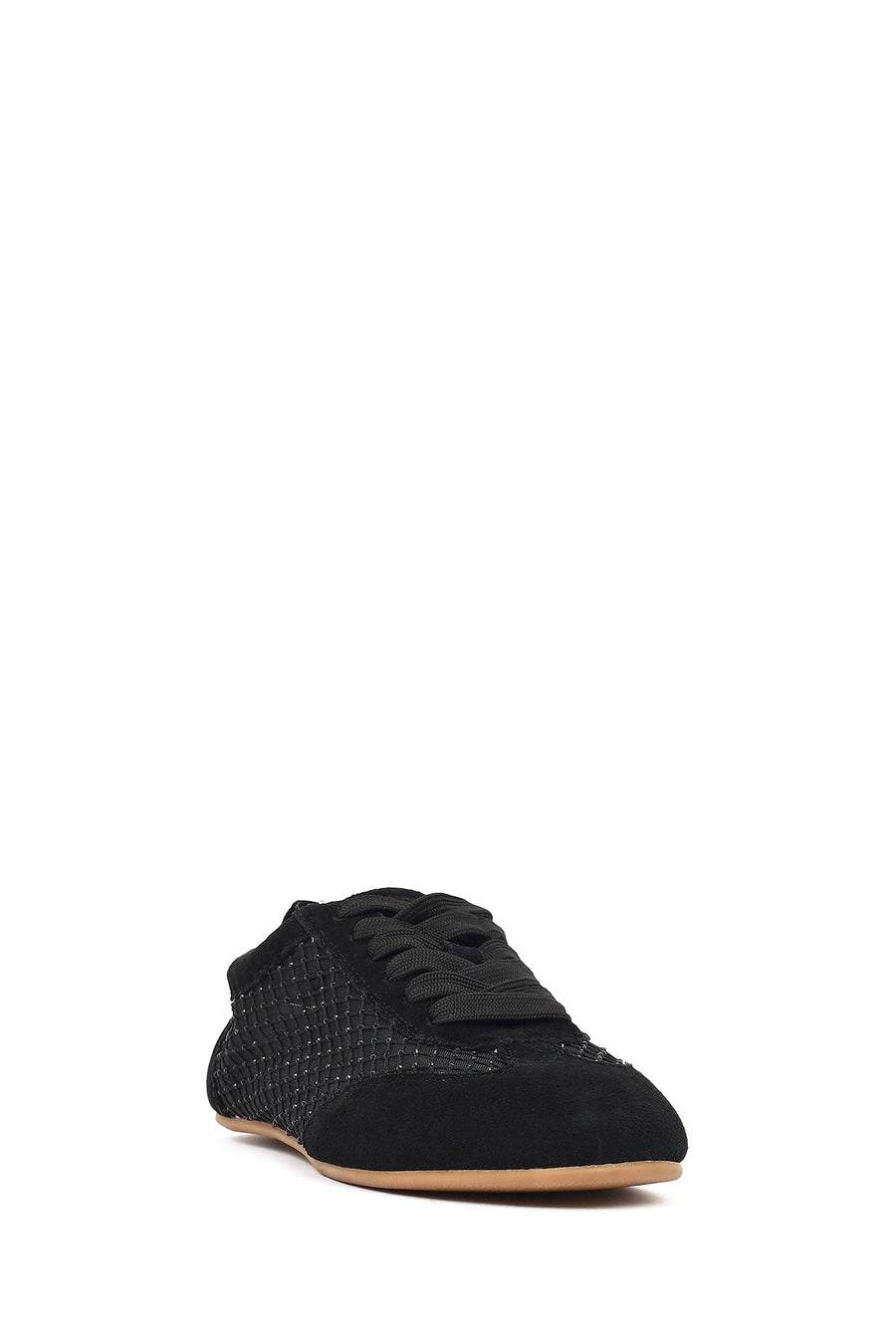 Women's Black Lace-Up Rhinestone Suede Leather Sneaker