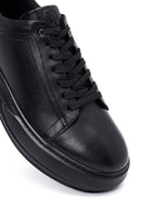 Erkek Siyah Bağcıklı Kalın Tabanlı Deri Sneaker | Derimod