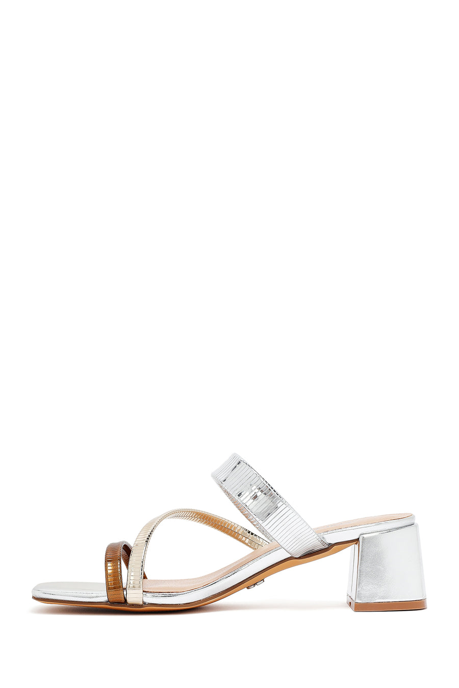 Woman Bronze Short Thick Heel Metallic Slippers
