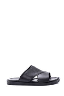 Men's Black Leather Slippers | Derimod