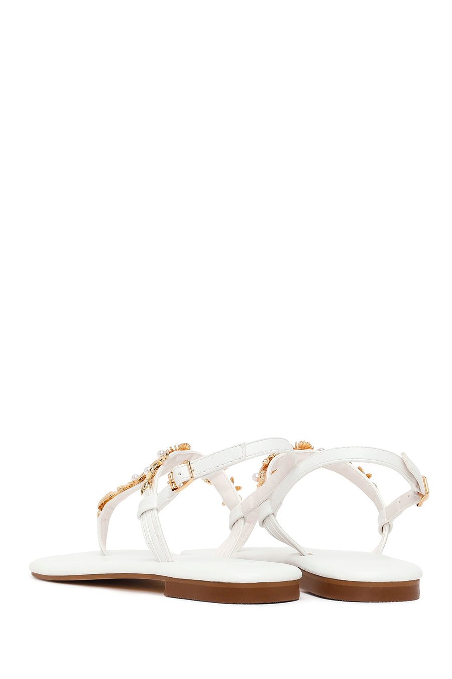 Woman White Ankle-Buckle Toe-Post Rhinestone Sandal