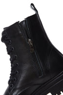 Women's Black Zippered Leather Boots | Derimod