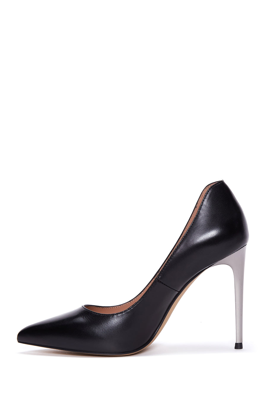 Kadın Siyah Deri Metal Topuklu Stiletto