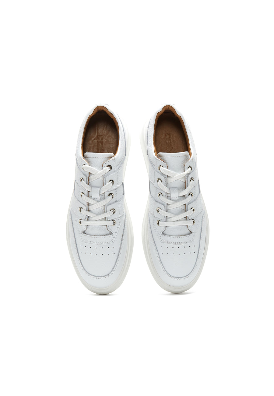 Men's White Lace-up Leather Sneaker