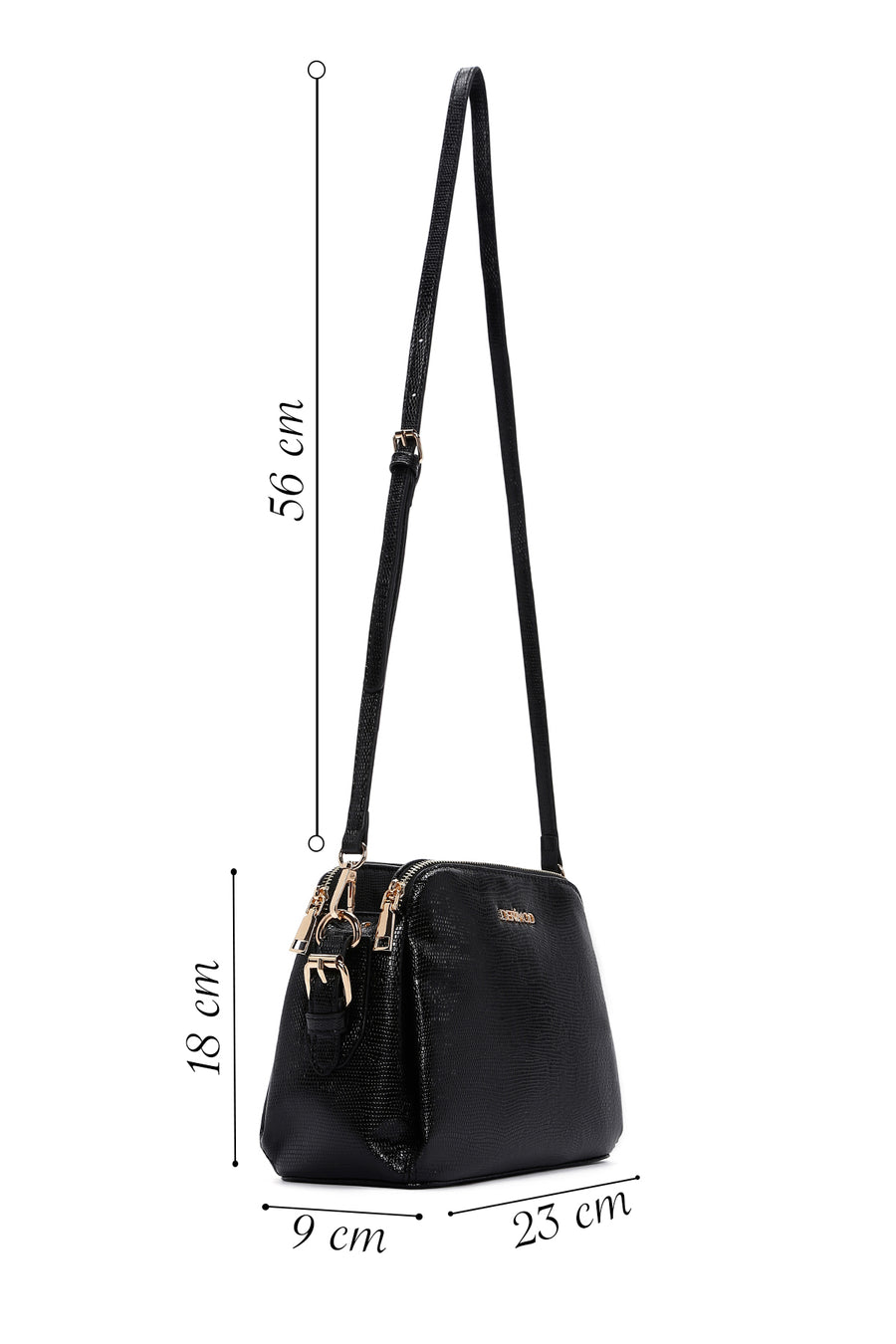 Woman Black Long-Strap Printed Crossbody Bag