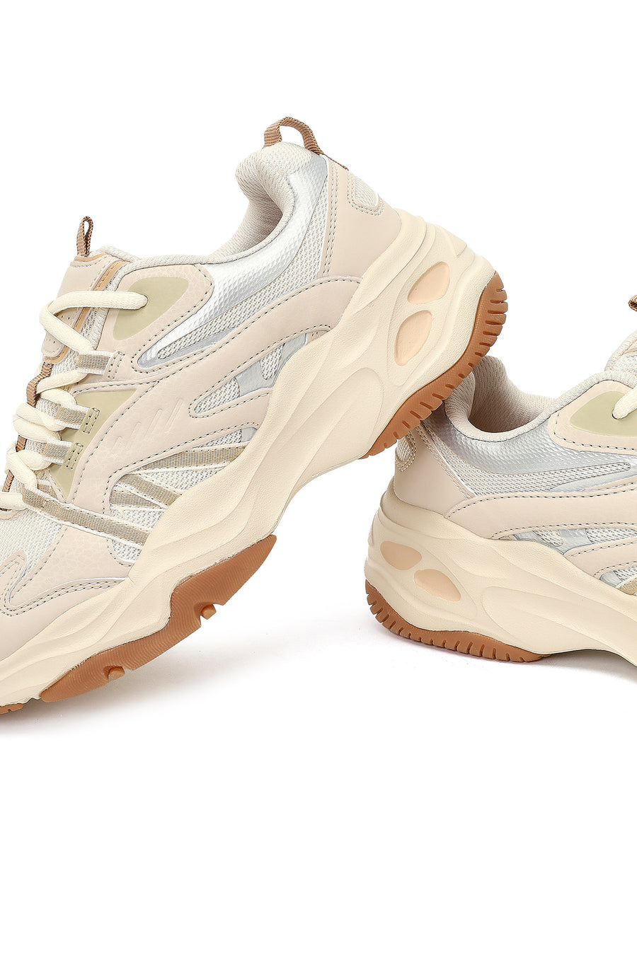 Woman Beige Lace-Up Chunky Sneaker
