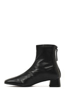 Women's Black Zippered Short Thick Heeled Leather Boots | Derimod