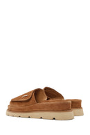 Women's Tan Suede Leather Slippers | Derimod