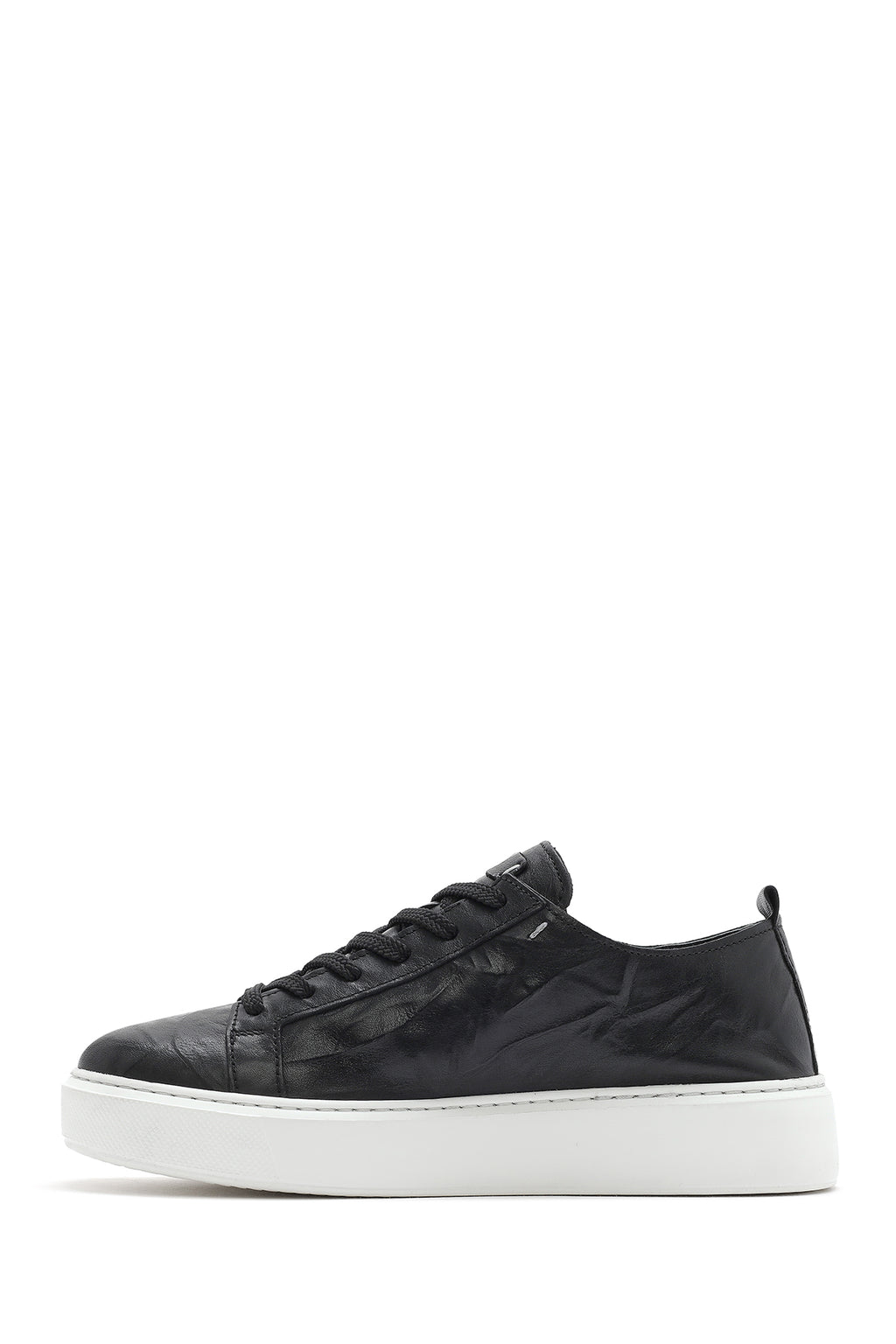 Erkek Siyah Bağcıklı Kalın Tabanlı Deri Sneaker