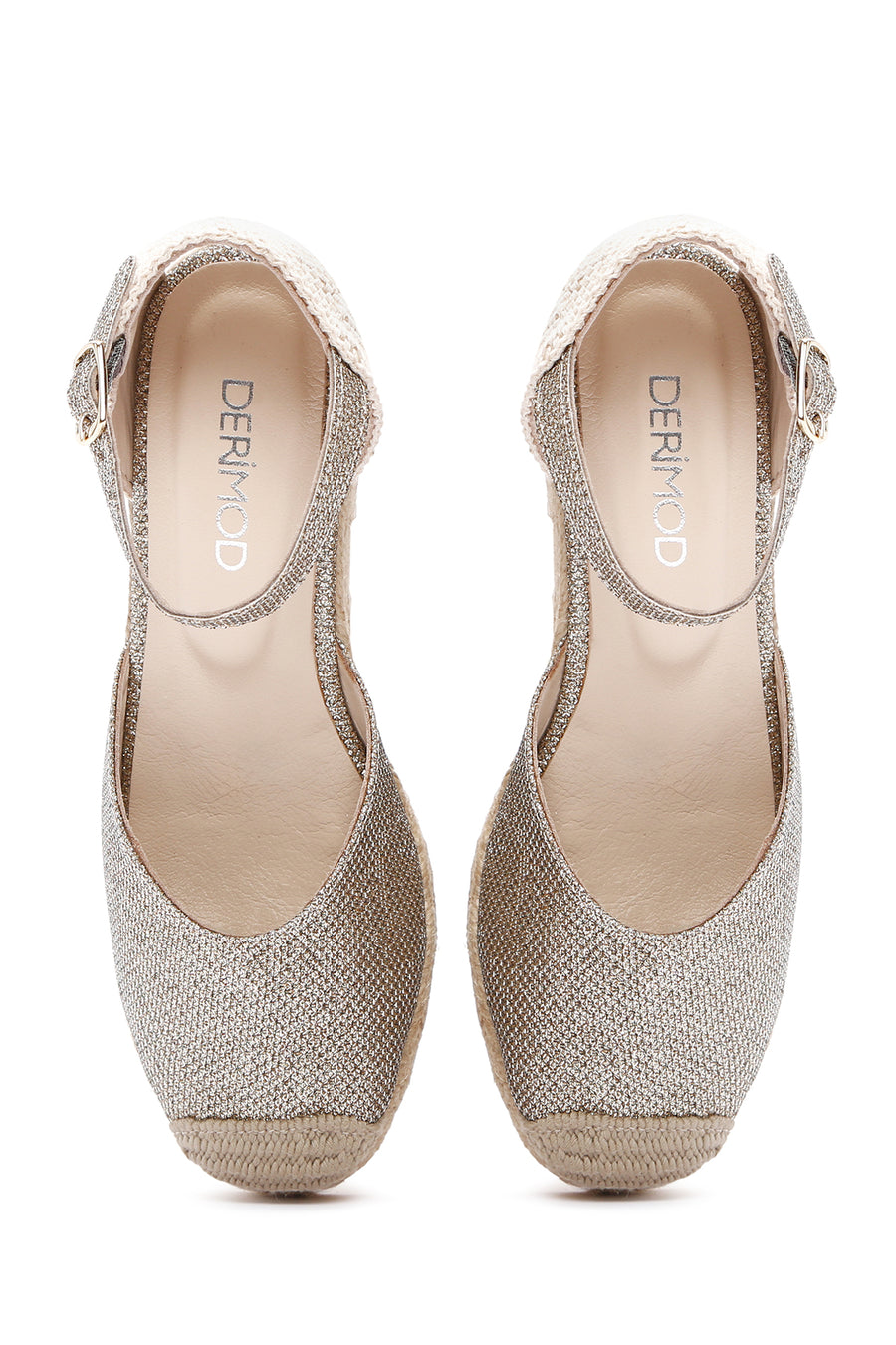 Women's Beige Ankle Strap Wedge Heels Leather Espadrille