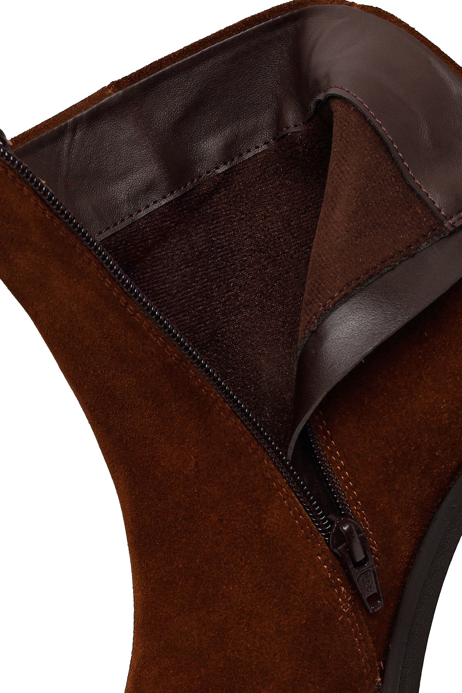 Woman Walnut Zip Closure Chunky Heeled Suede Boots