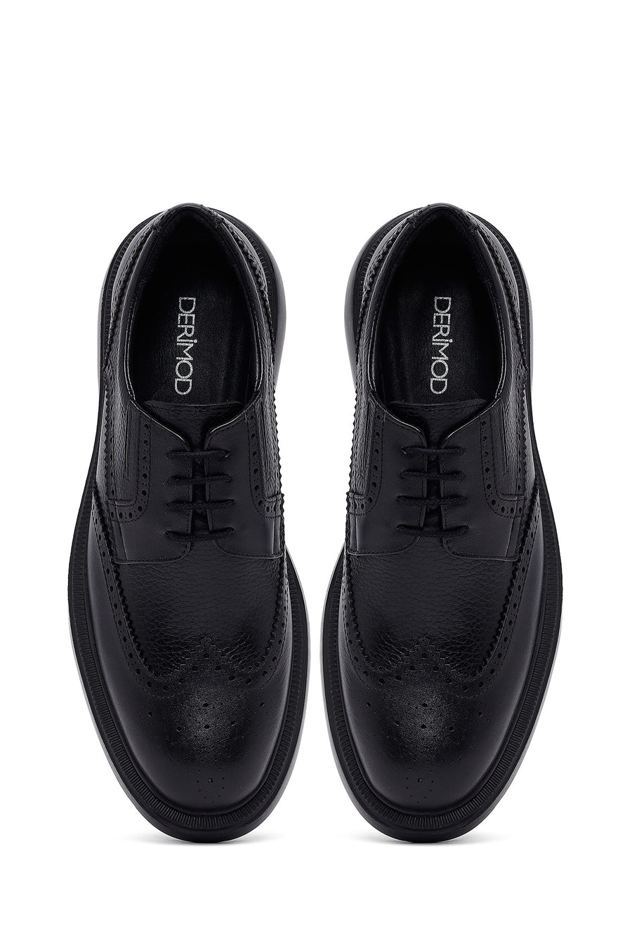 Men's Black Lace-Up Thick-Soled Leather Casual Shoe