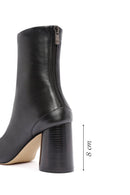 Women's Black Zippered Thick Heeled Leather Boots | Derimod