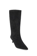 Woman Black Thin-Heeled Suede Boot | Derimod