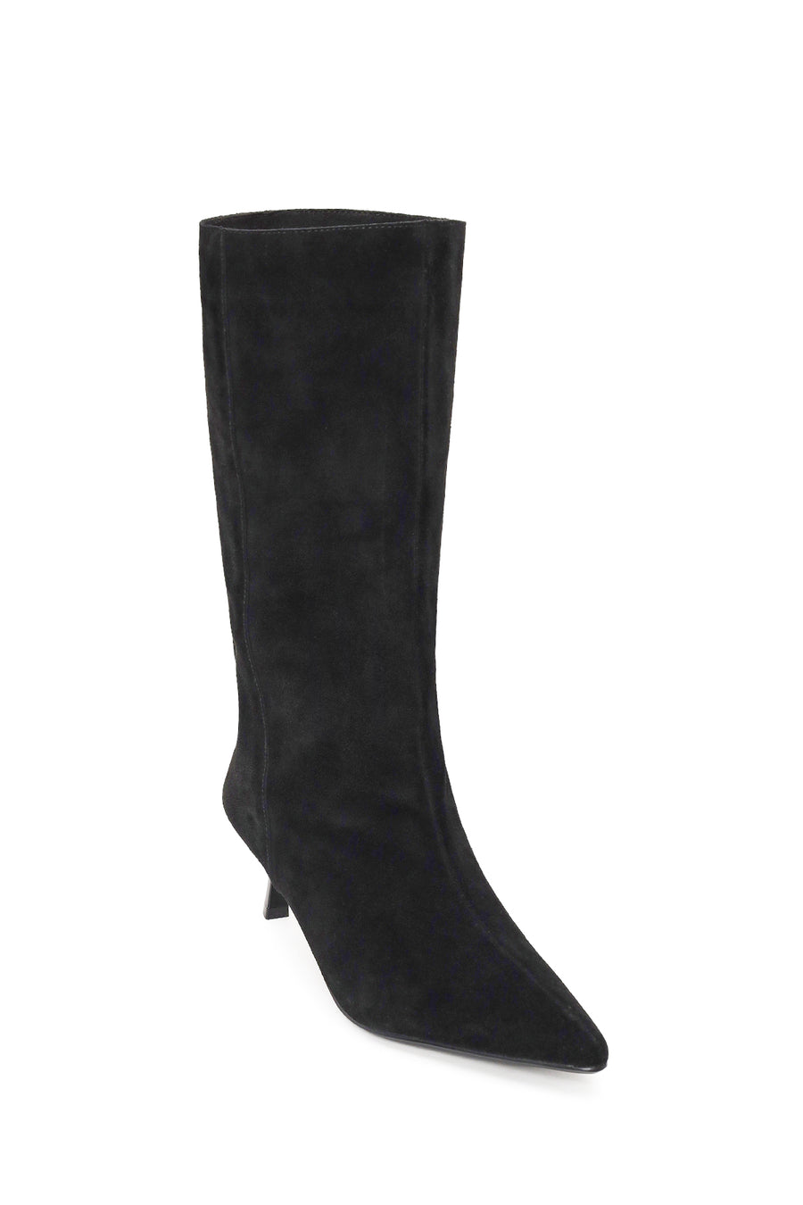 Woman Black Thin-Heeled Suede Boot