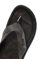 Men's Gray Flip Flop Nubuck Leather Slippers | Derimod