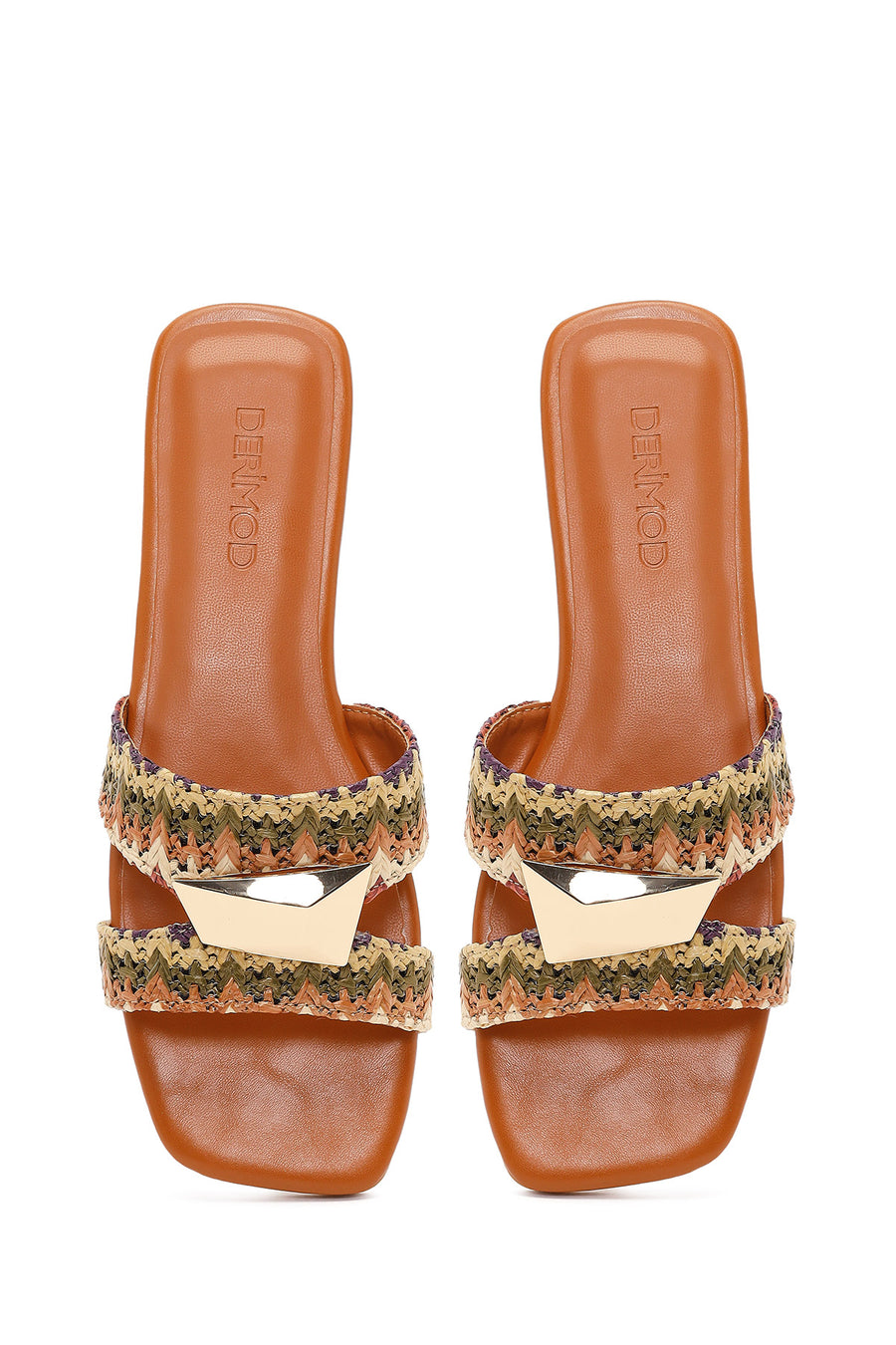 Women's Tan Straw Slippers