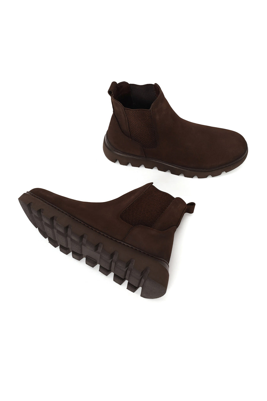 Male Brown Thick-Soled Nubuck Leather Chelsea Boots