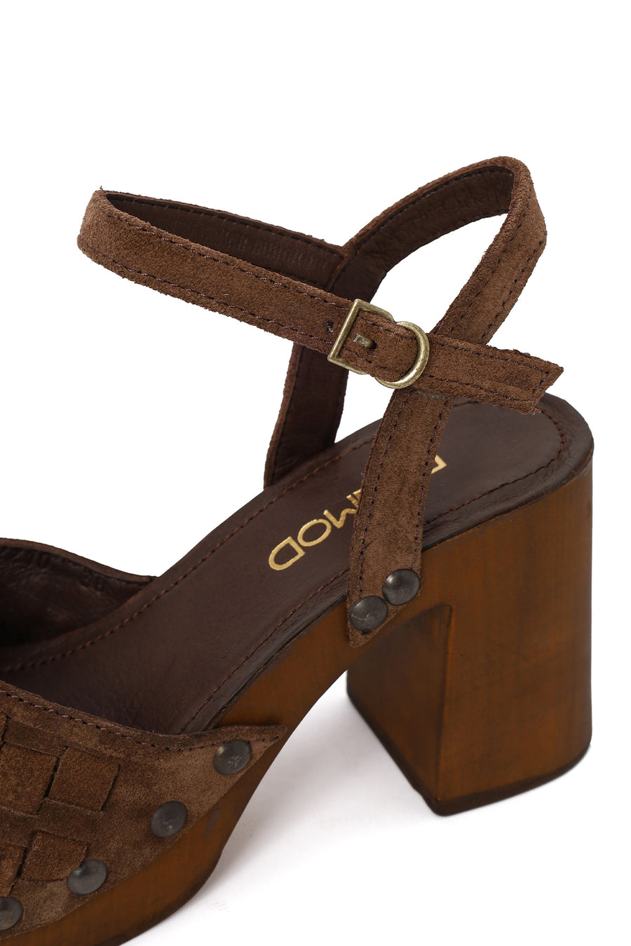 Woman Tan Ankle-Buckle Chunky-Heel Suede Sandal