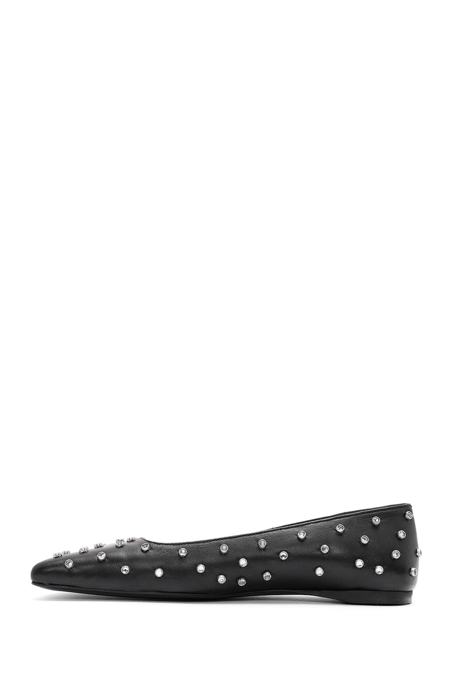 Women's Black Stone Detailed Leather Ballerinas