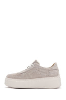 Women's Beige Thick Soled Nubuck Leather Sneaker | Derimod