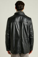 Eduardo Erkek Siyah Çift Yakalı Kürklü Deri Kaban | Derimod