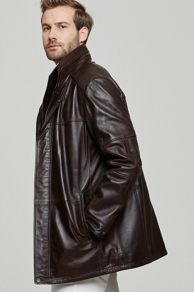 Eduardo Men's Brown Leather Coat