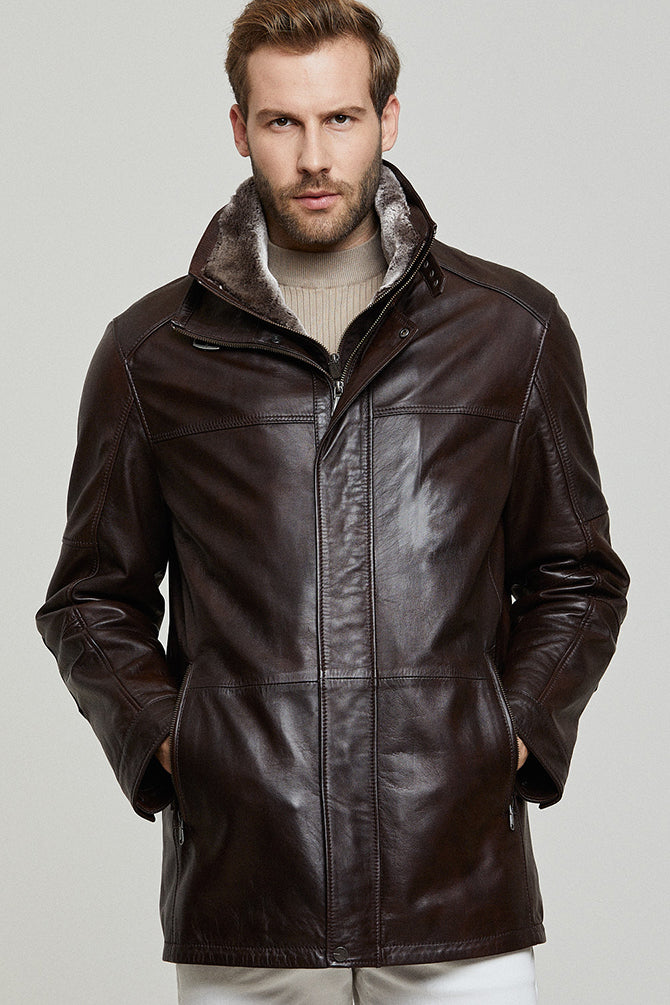 Eduardo Men's Brown Leather Coat