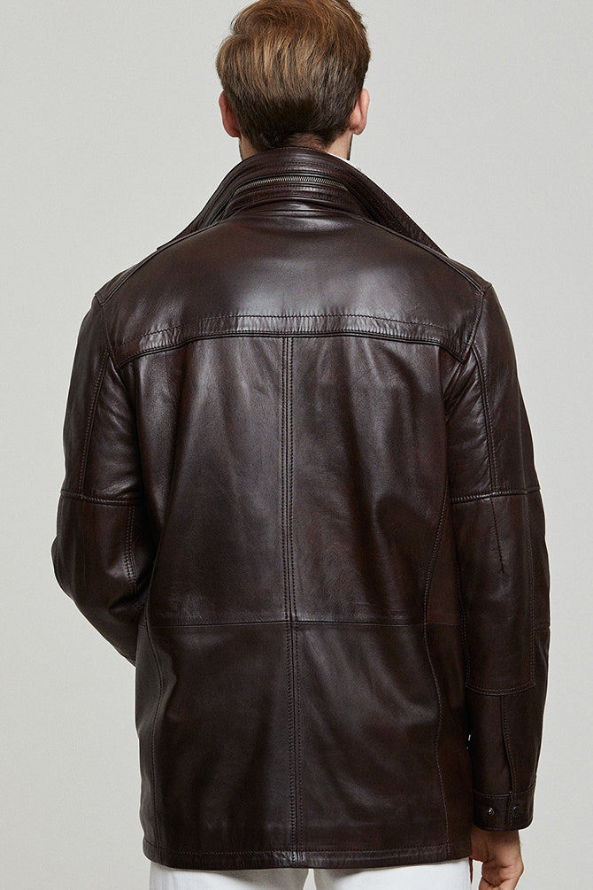 Eduardo Men's Brown Leather Coat