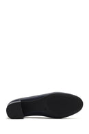 Women's Navy Blue Short Chunky Heeled Leather Shoes | Derimod