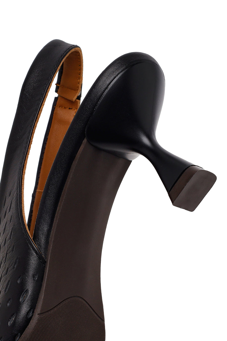 Woman Black Backless Low-Heeled Leather Shoes