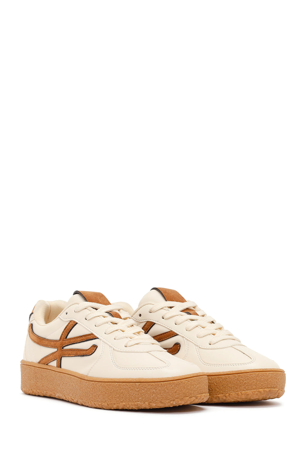 Kadın Bej Bağcıklı Sneaker