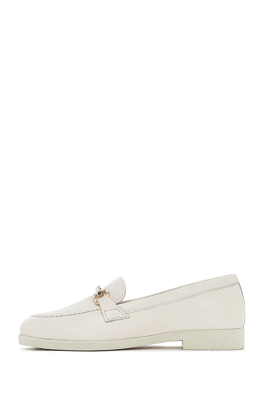 Women's Cream Buckled Leather Loafer
