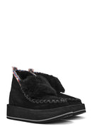 Women's Black Thick-Soled Fur Suede Leather Boots | Derimod