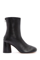 Women's Black Zippered Thick Heeled Leather Boots | Derimod