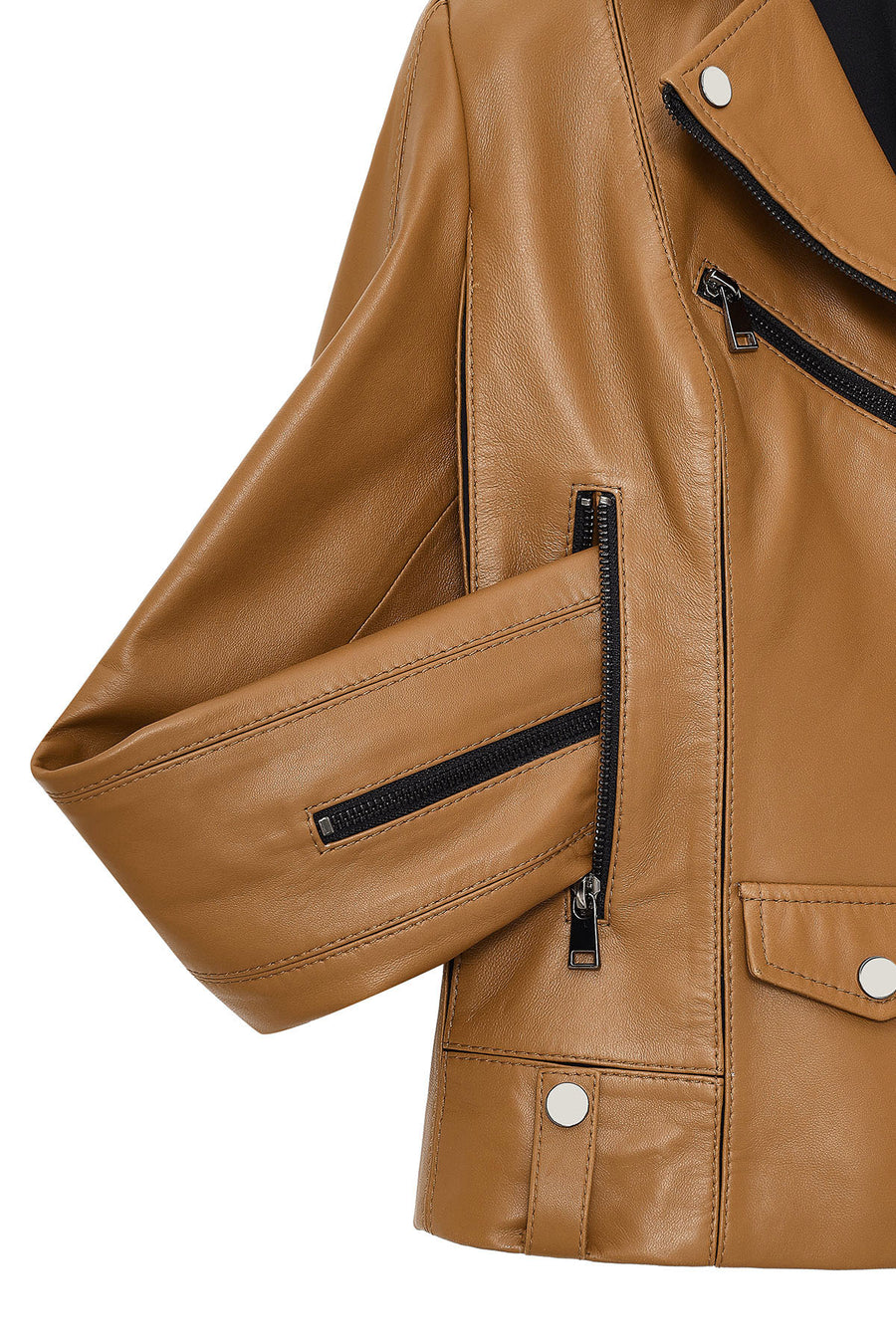 Bella Women Camel Biker Short Leather Jacket