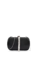 Women's Black Long Chain Strap Stone Mini Clutch Bag | Derimod