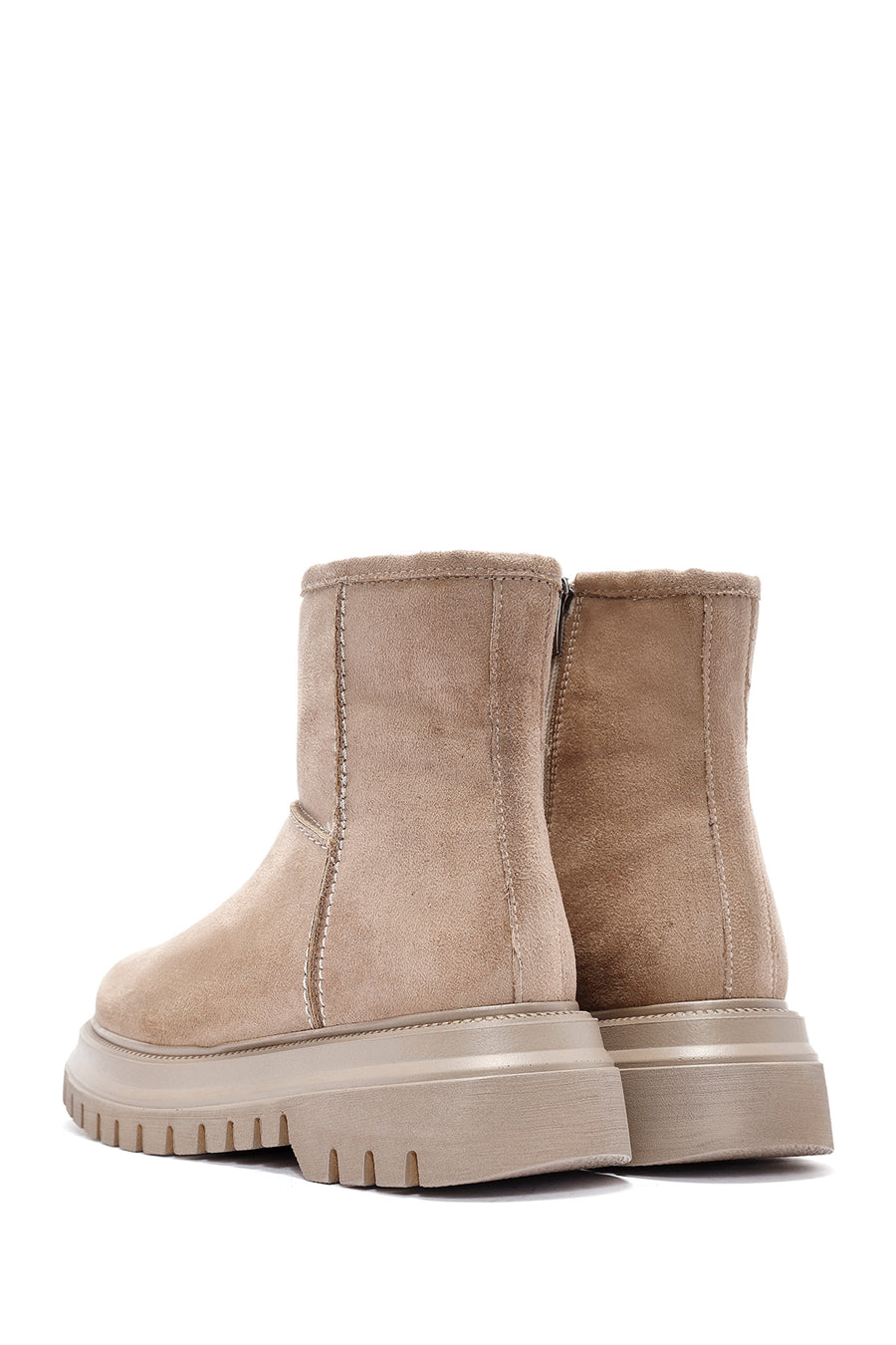 Women's Beige Zippered Suede Boots