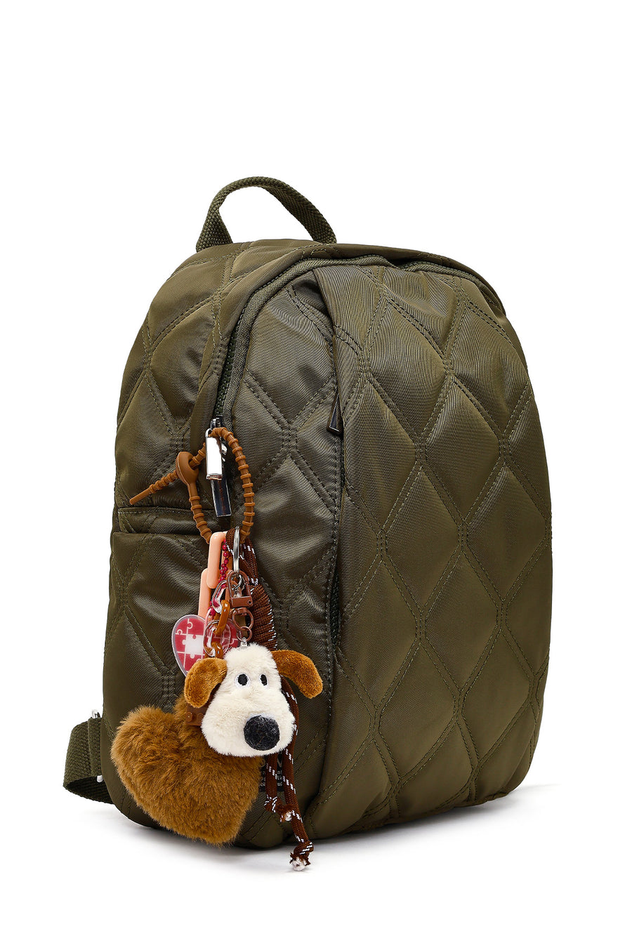 Women's Khaki Quilted Backpack with Accessories