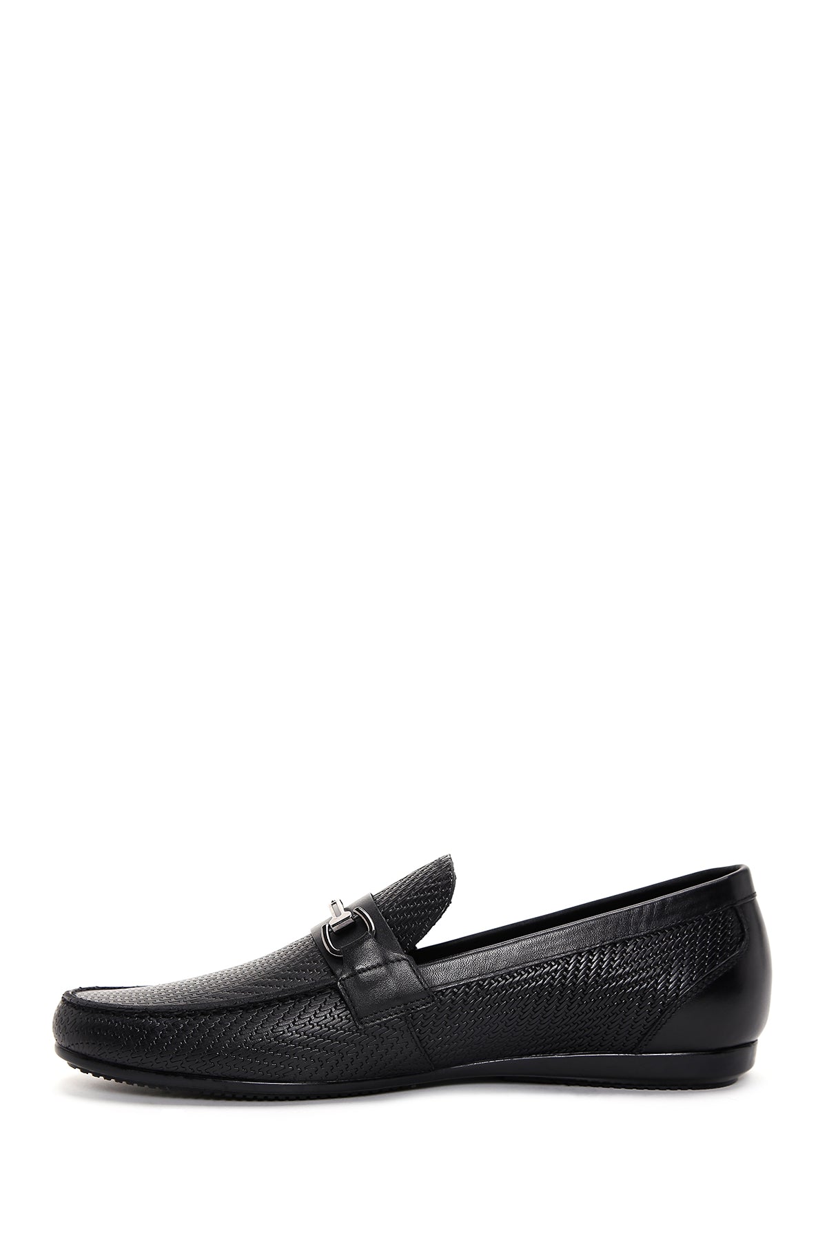 Erkek Siyah Baskılı Deri Casual Loafer