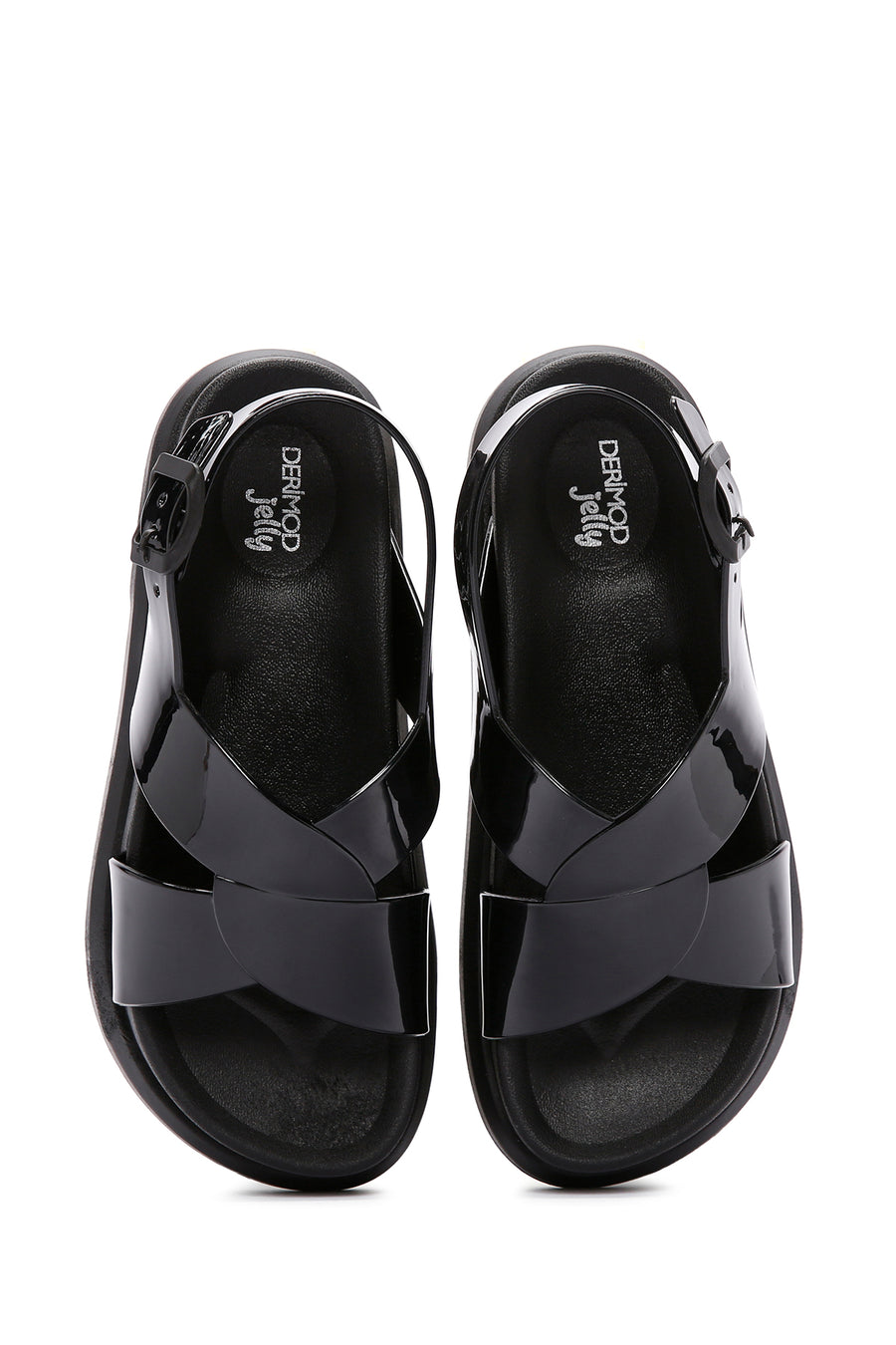 Women's Black Ankle Strap Thick Soled Jelly Sandals