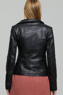 Jennifer Women's Black Hooded Oversize Leather Jacket | Derimod