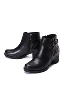 Women's Black Zippered Buckle Detailed Thick Heeled Leather Boots | Derimod